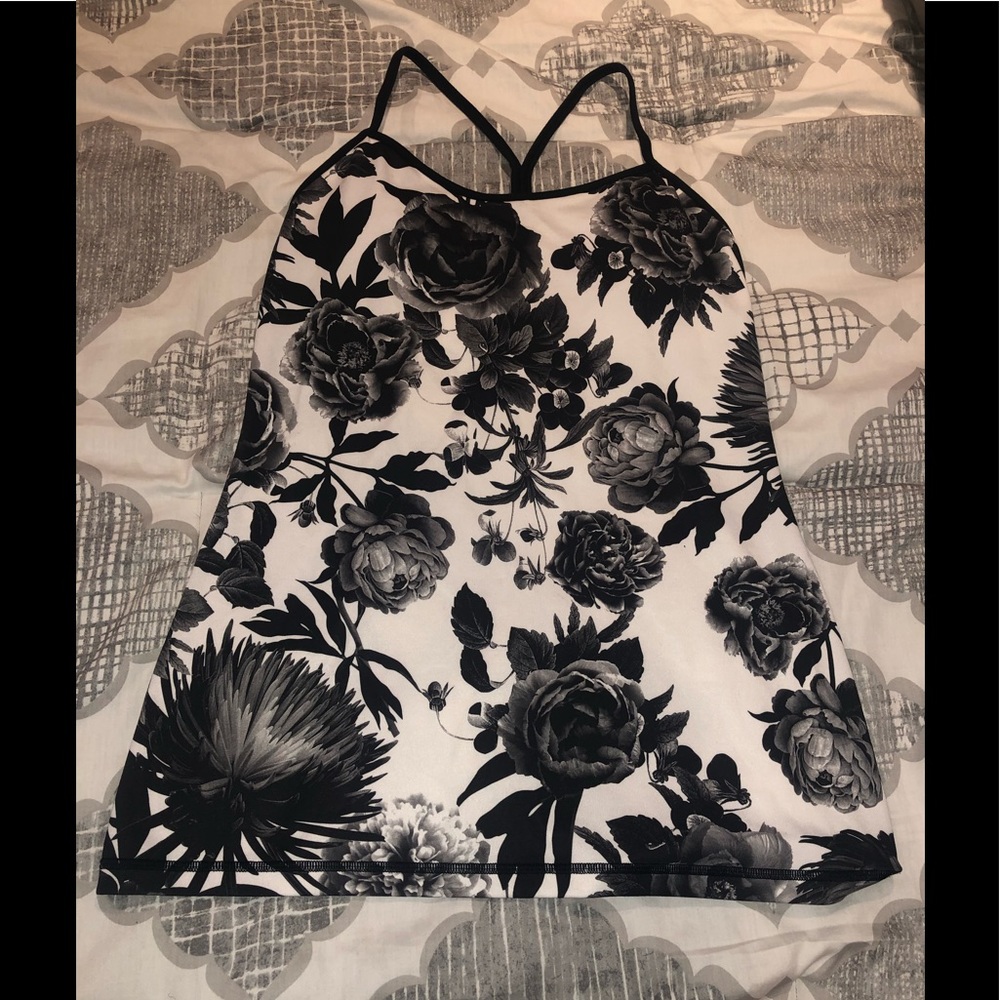 Lululemon White w/ Black Flowers Tank Top